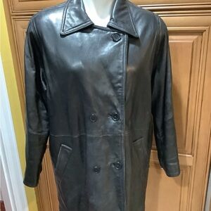 LADIES BLACK LEATHER LINNED COAT